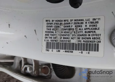 2012 Honda Civic Ex-L z USA, uszkodzony, nr VIN 19XFB2F99CE312187